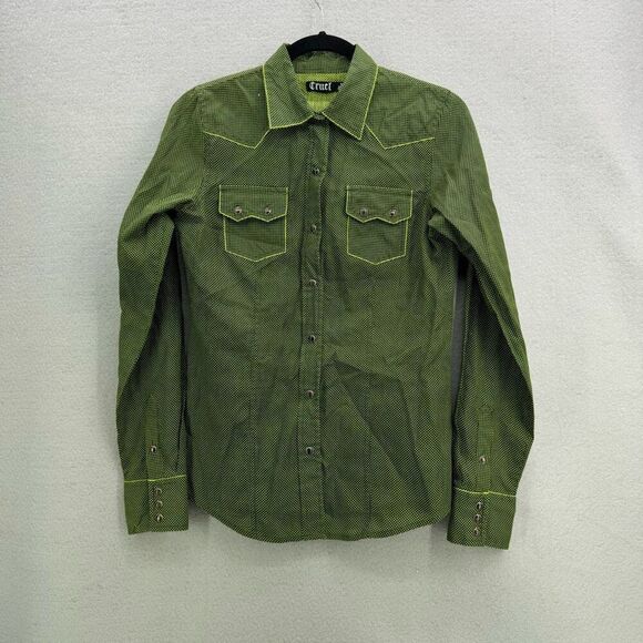 Cruel Womens Green Western Long Sleeve Polka Dot Snap Button Up Shirt Size Small - Picture 1 of 10
